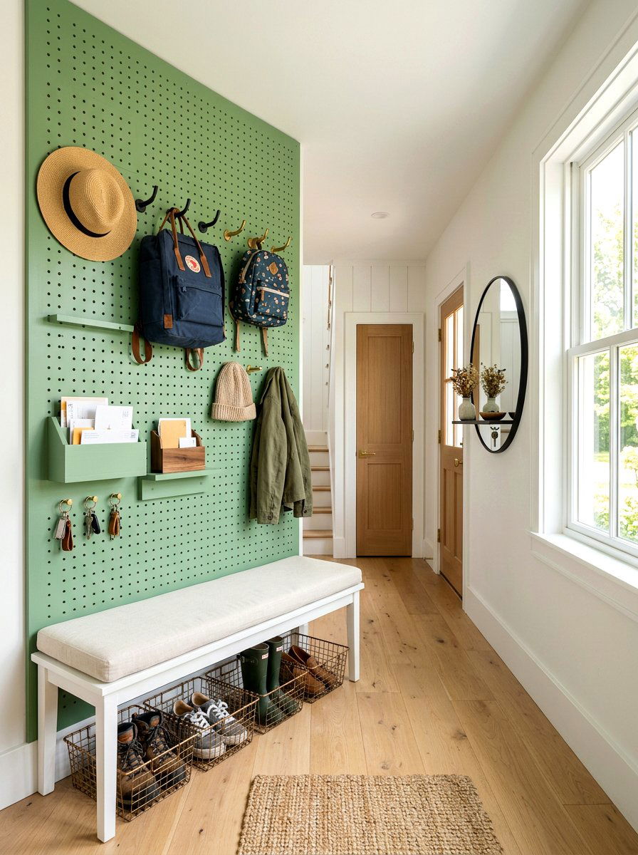 Industrial Pegboard Mudroom - 30 message board wall ideas