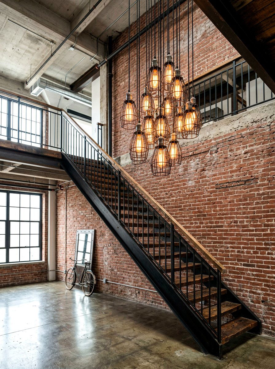 Industrial Pendant Light - 30 staircase lighting ideas