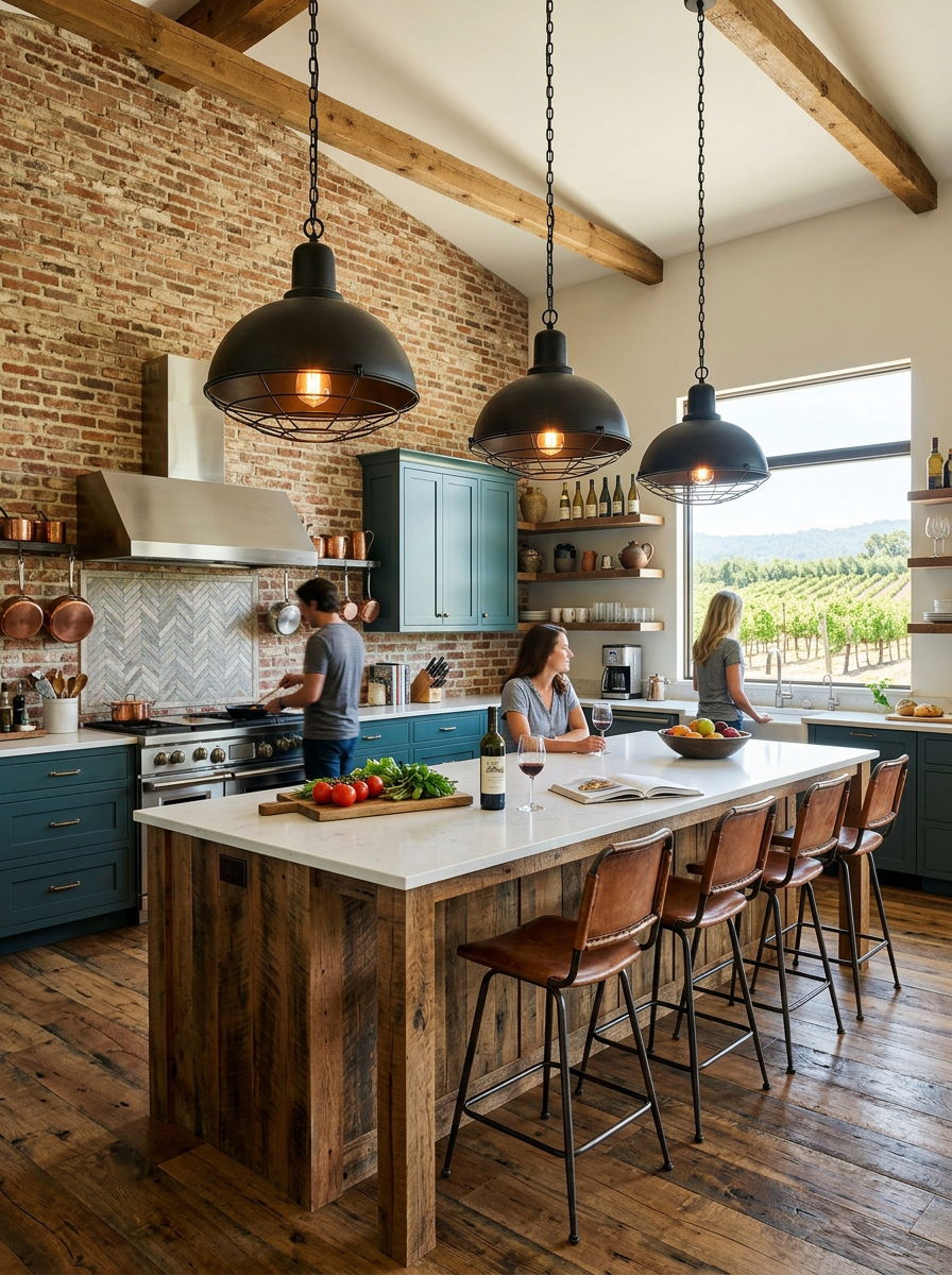 Industrial Pendant Lighting - 30 wine country kitchen ideas