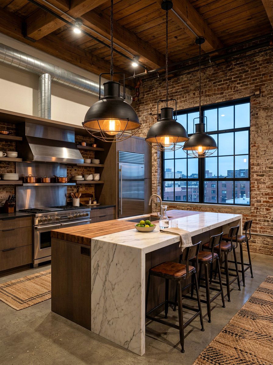 Industrial Pendant Lighting - 30 coffeehouse kitchen decor ideas