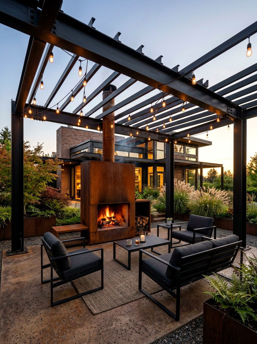 Industrial Pergola Metal Fireplace - 30 pergola with fireplace ideas