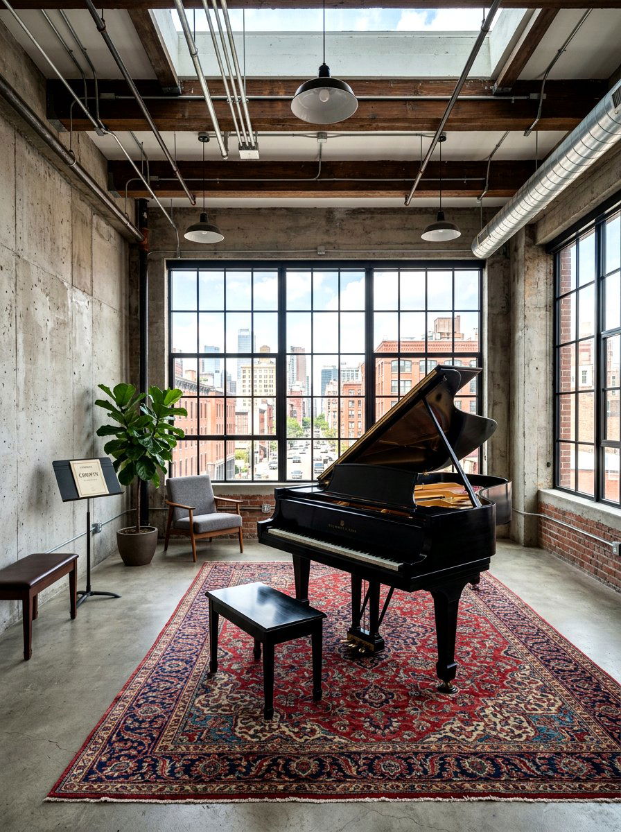Industrial Piano Loft - 30 piano room ideas