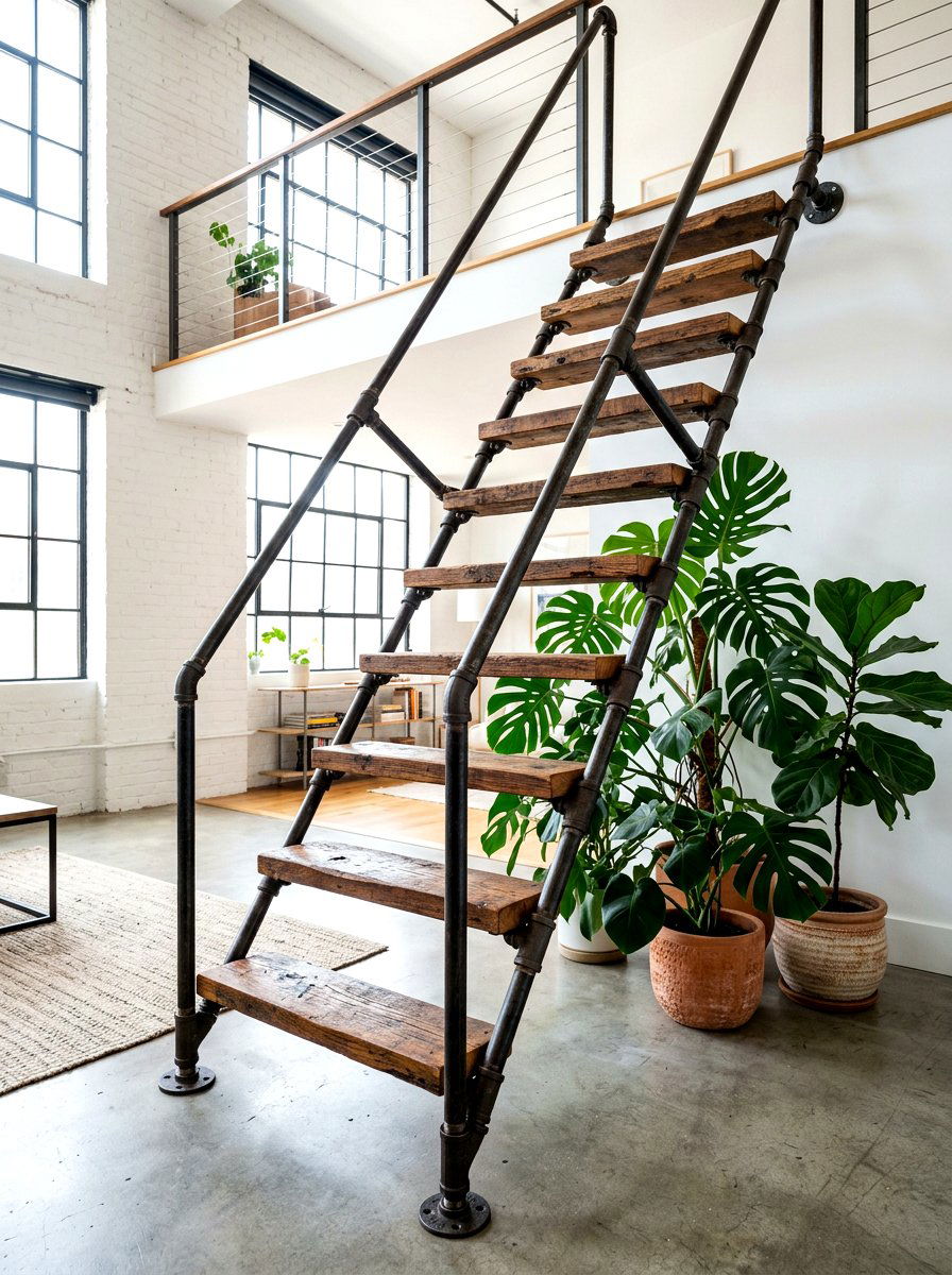 Industrial Pipe And Wood Ladder - 30 ladder planter ideas