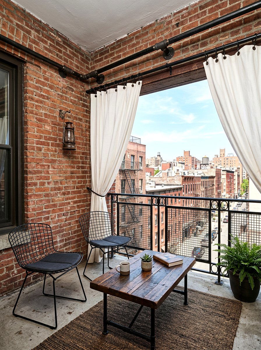 Industrial Pipe Balcony Curtain Rod - 30 balcony privacy curtain ideas