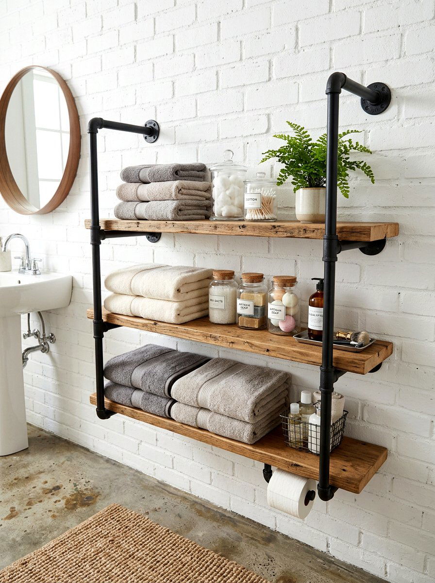 Industrial Pipe Bathroom Shelf - 30 eclectic bathroom ideas