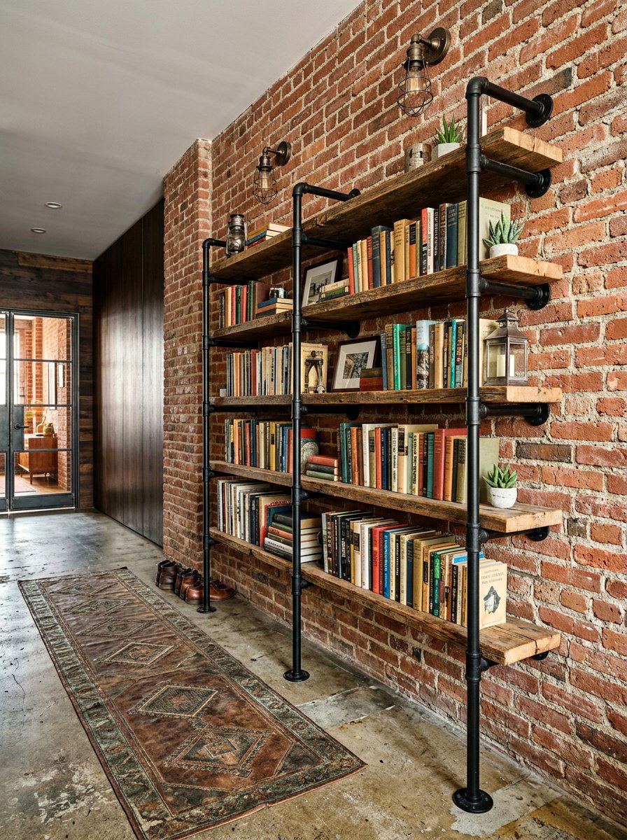Industrial Pipe Bookshelf - 30 hallway bookshelf ideas