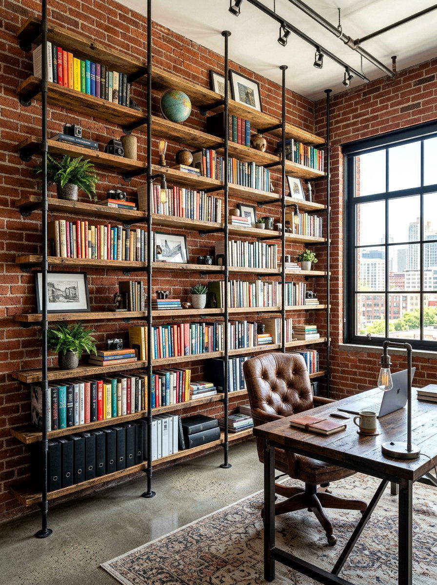 Industrial Pipe Bookshelf Wall Office - 30 bookshelf wall office ideas