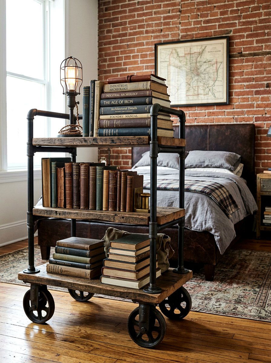 Industrial Pipe Cart - 30 bedside cart storage ideas