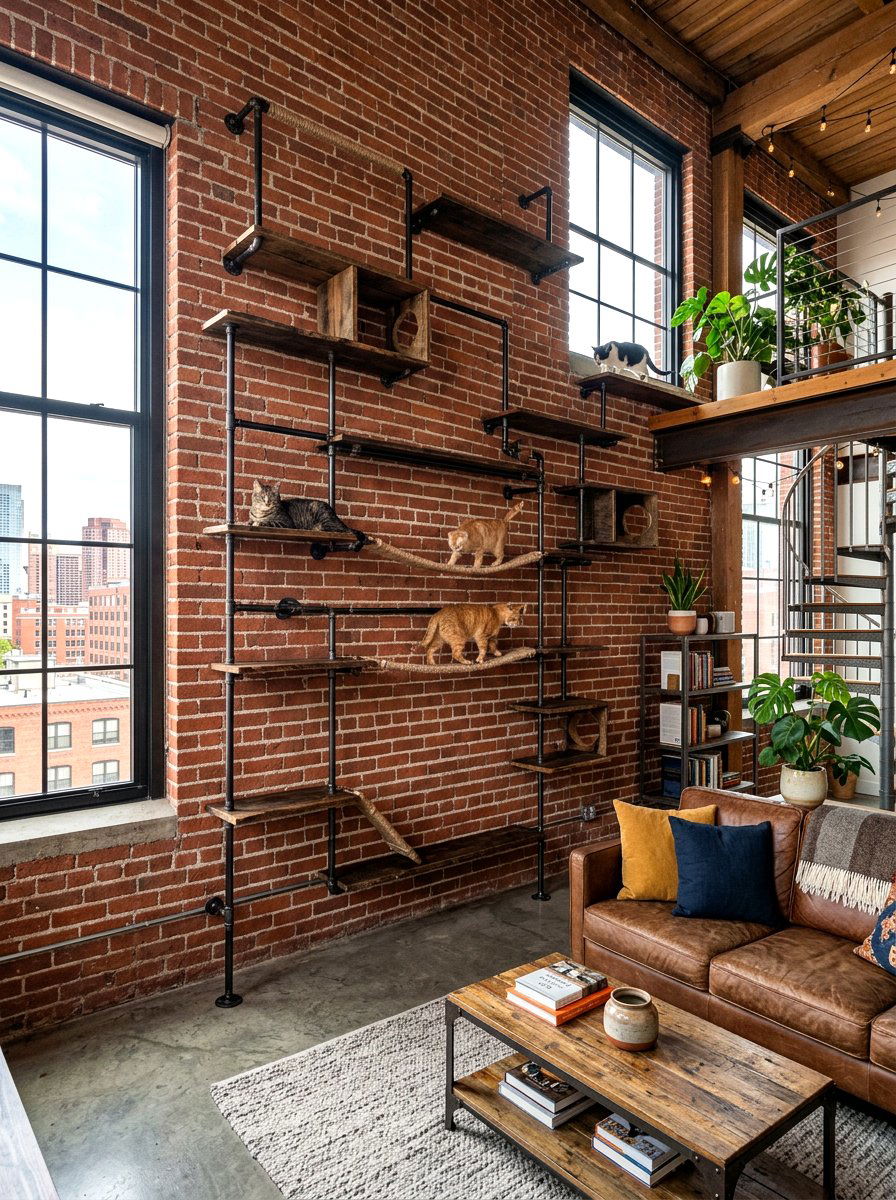 Industrial Pipe Cat Perch Wall - 30 cat shelf wall ideas