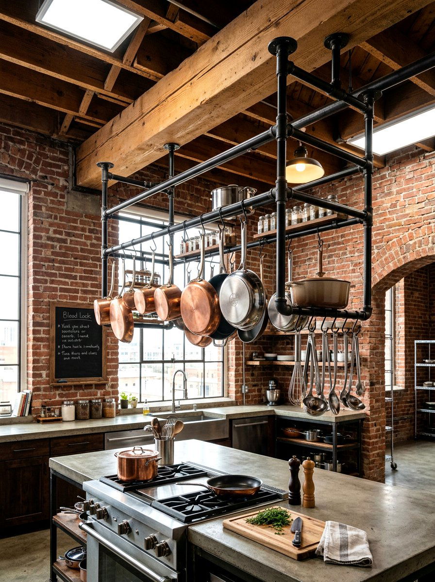 Industrial Pipe Ceiling Rack - 30 hanging pot rack ideas