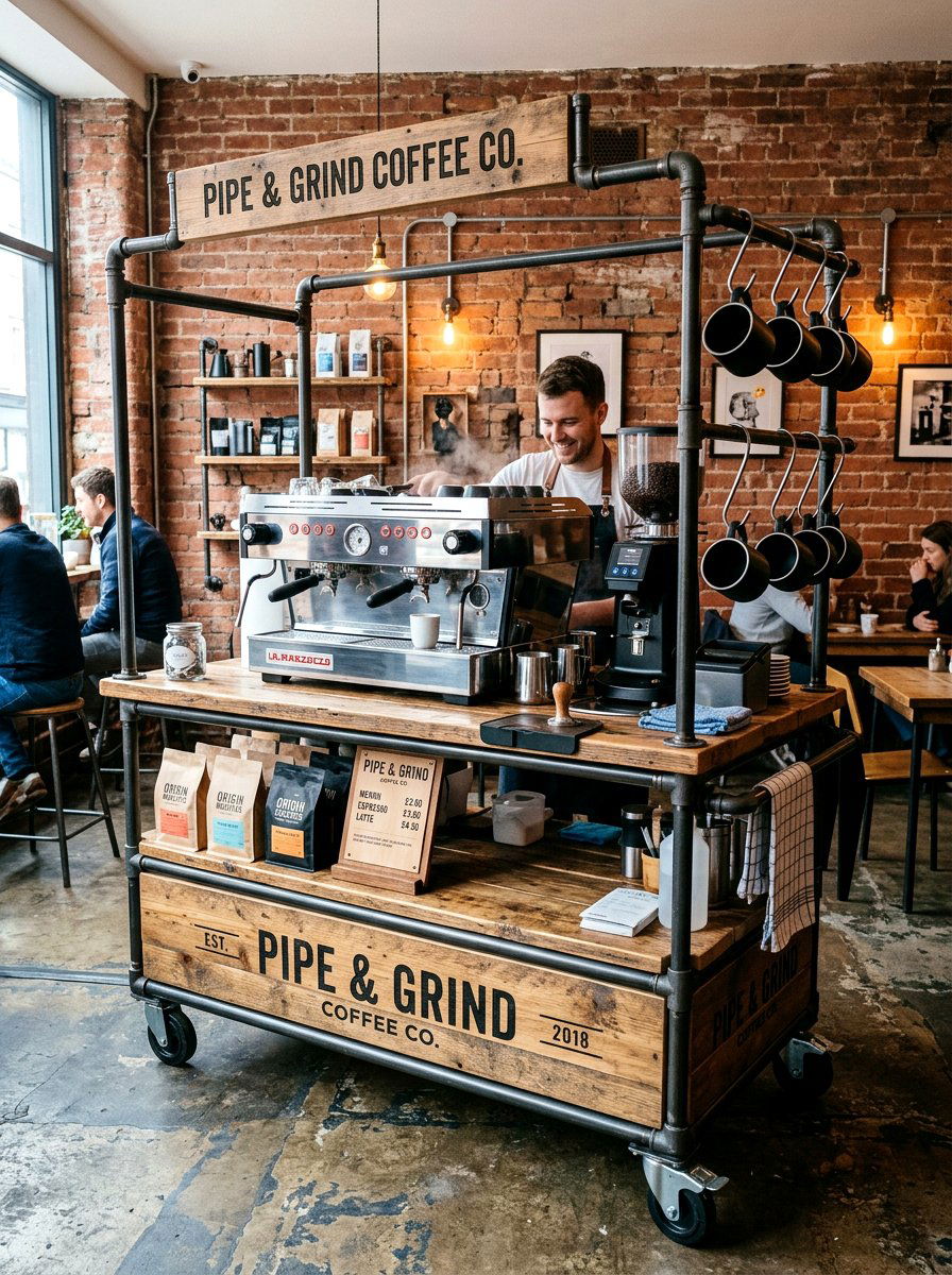 Industrial Pipe Coffee Cart - 30 coffee cart apartment ideas