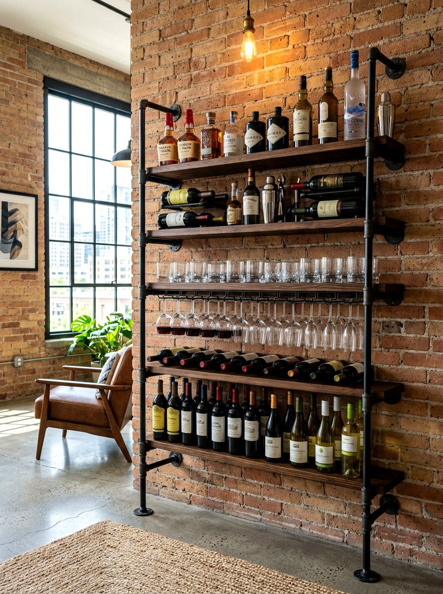Industrial Pipe Drink Rack - 30 beverage pantry ideas aesthetic