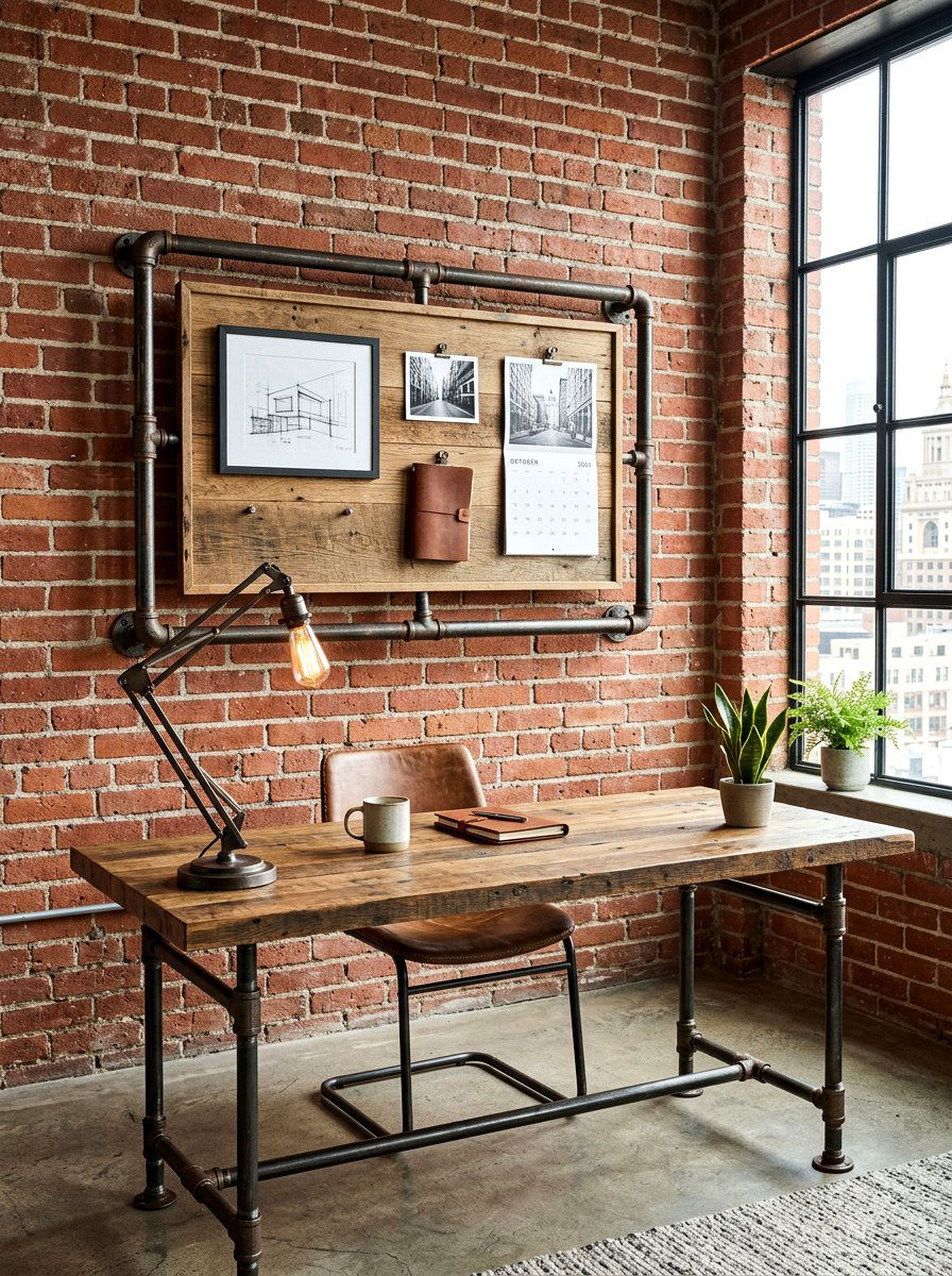 Industrial Pipe Framed Board - 30 pin board office wall ideas