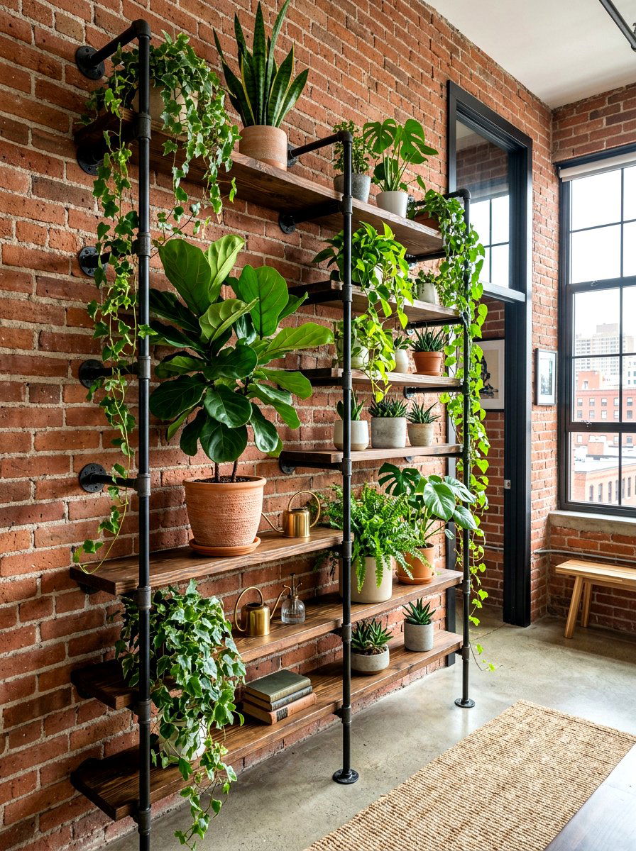 Industrial Pipe Garden Shelves - 30 indoor vertical garden ideas