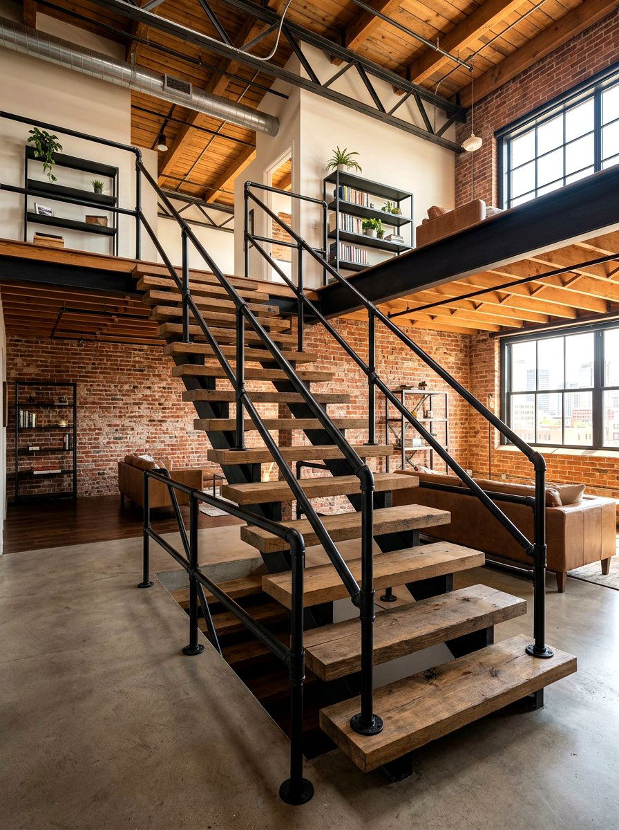 Industrial Pipe Handrail - 30 banister makeover ideas