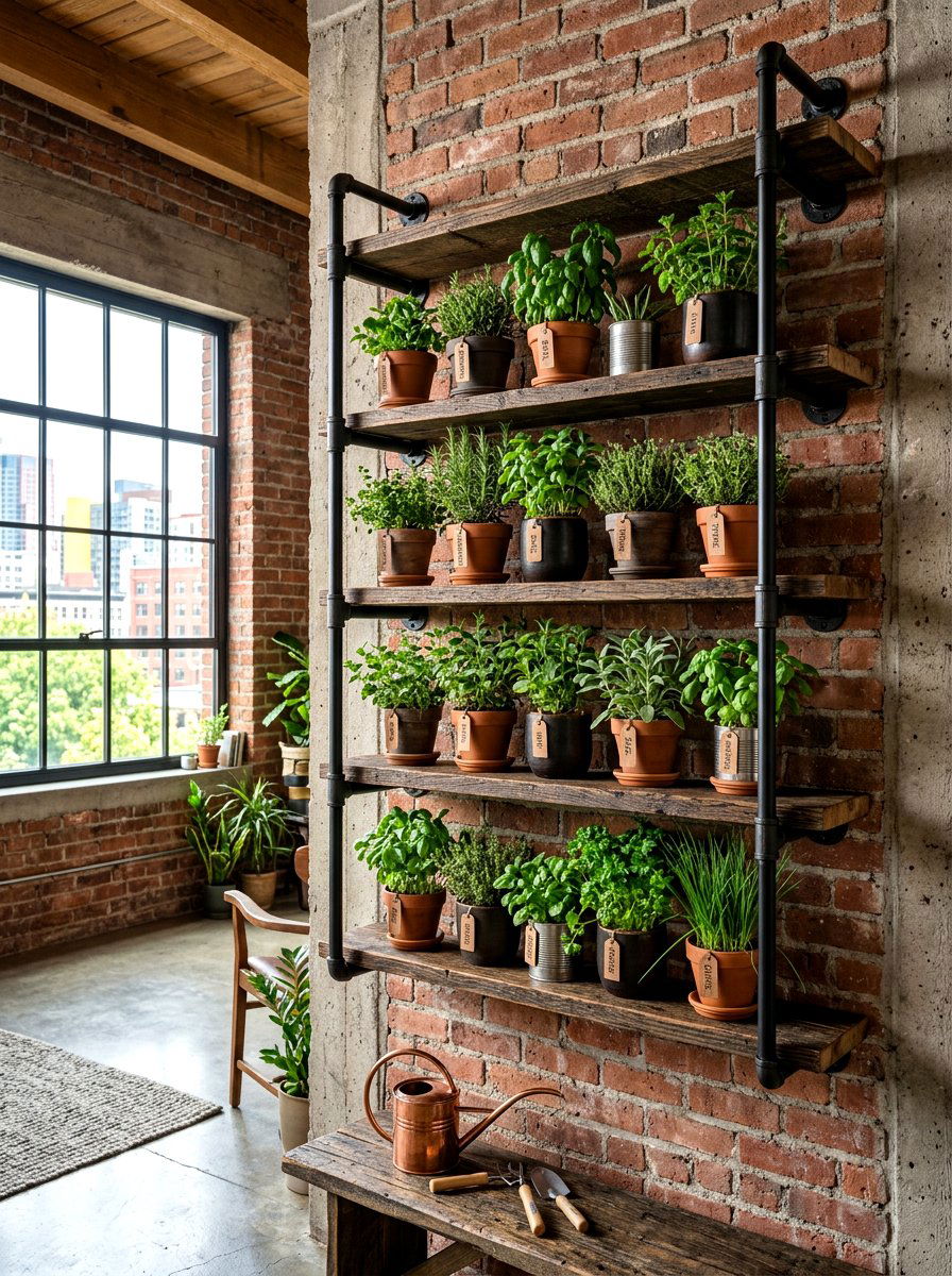 Industrial Pipe Herb Rack - 30 herb garden corner ideas