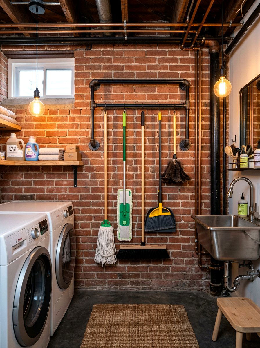 Industrial Pipe Holder - 30 mop broom storage ideas