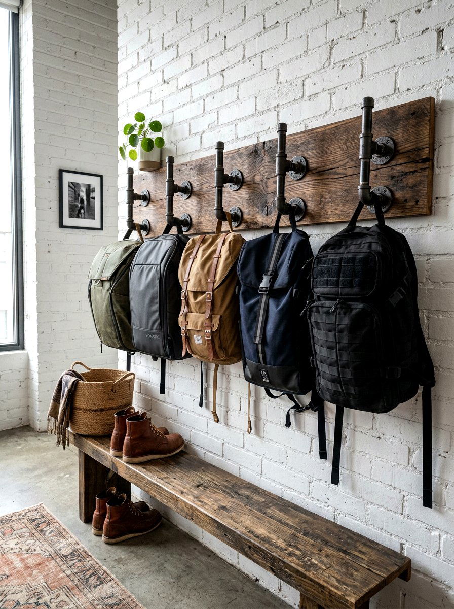 Industrial Pipe Hooks - 30 backpack drop zone ideas