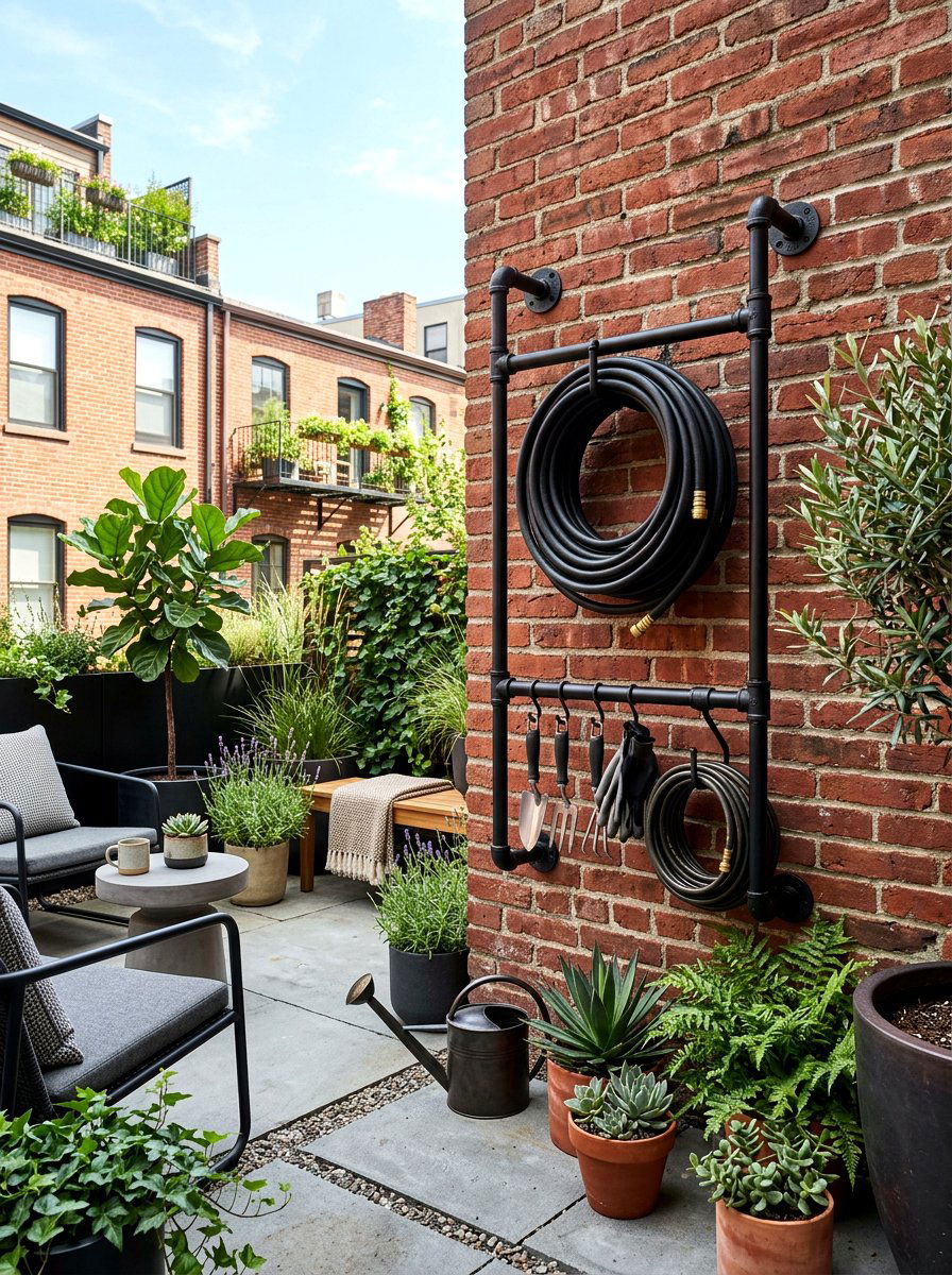 Industrial Pipe Hose Rack - 30 hose storage ideas