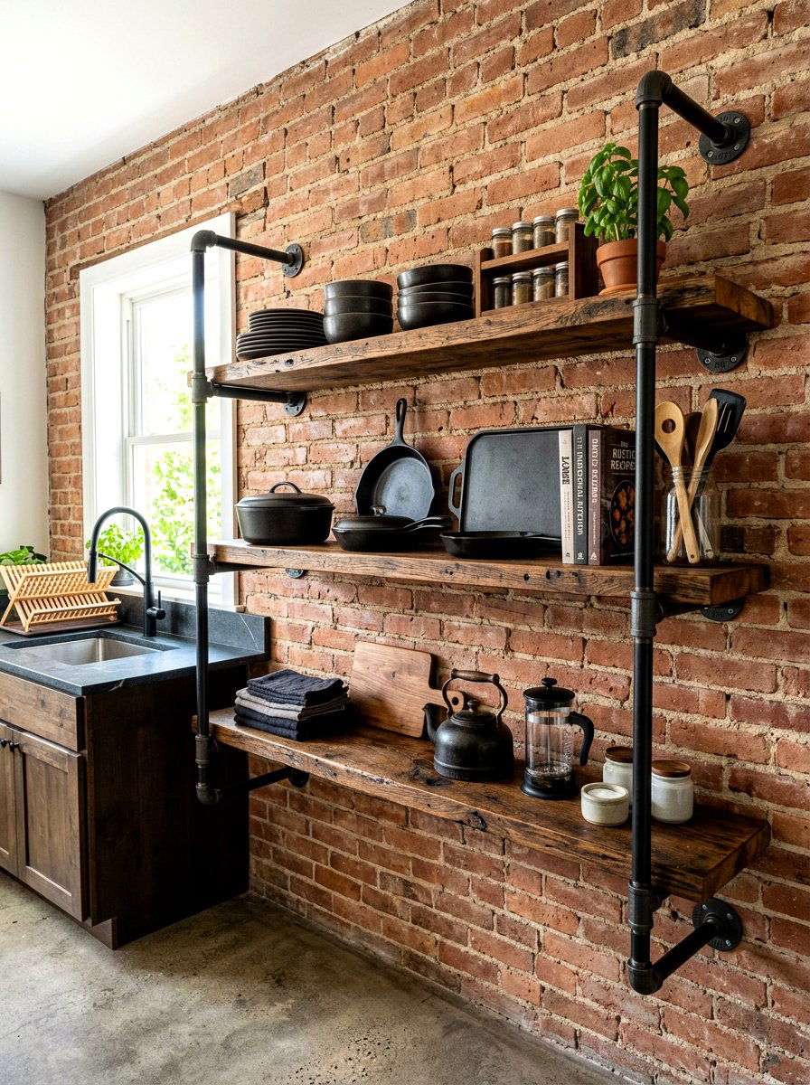Industrial Pipe Kitchen Shelves - 30 open shelving kitchen decor ideas
