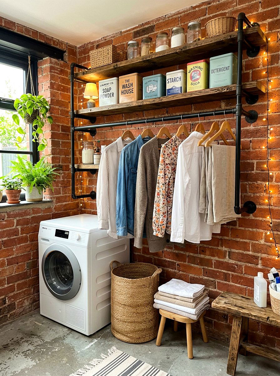 Industrial Pipe Laundry Rack - 30 detergent shelf ideas