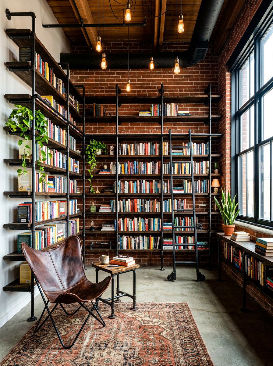 Industrial Pipe Library - 30 moody home library ideas