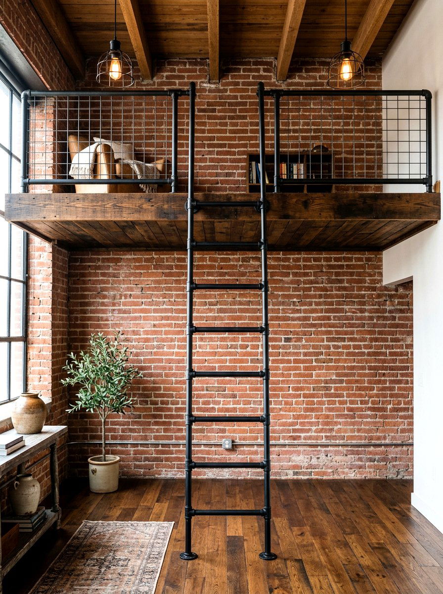 Industrial Pipe Loft Ladder - 30 tiny house loft bed ideas