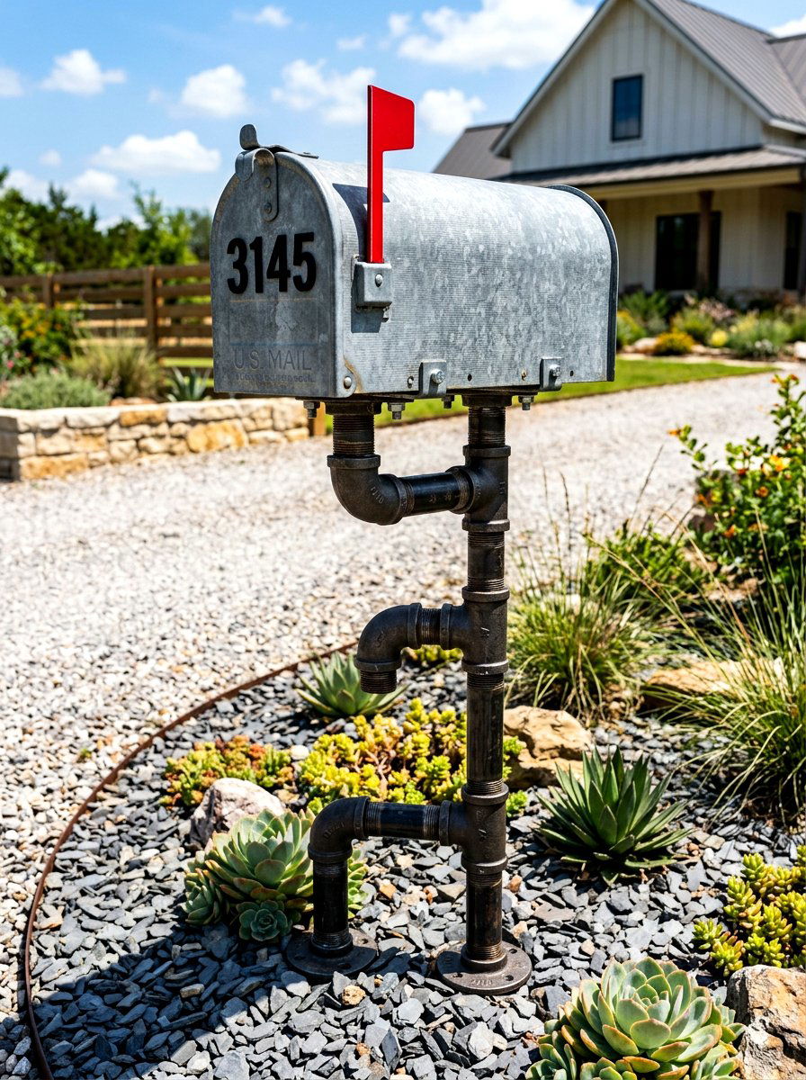 Industrial Pipe Mailbox Post - 30 mailbox curb appeal ideas
