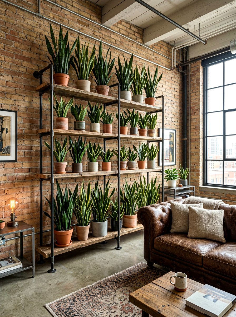 Industrial Pipe Plant Rack - 30 living room plant wall ideas