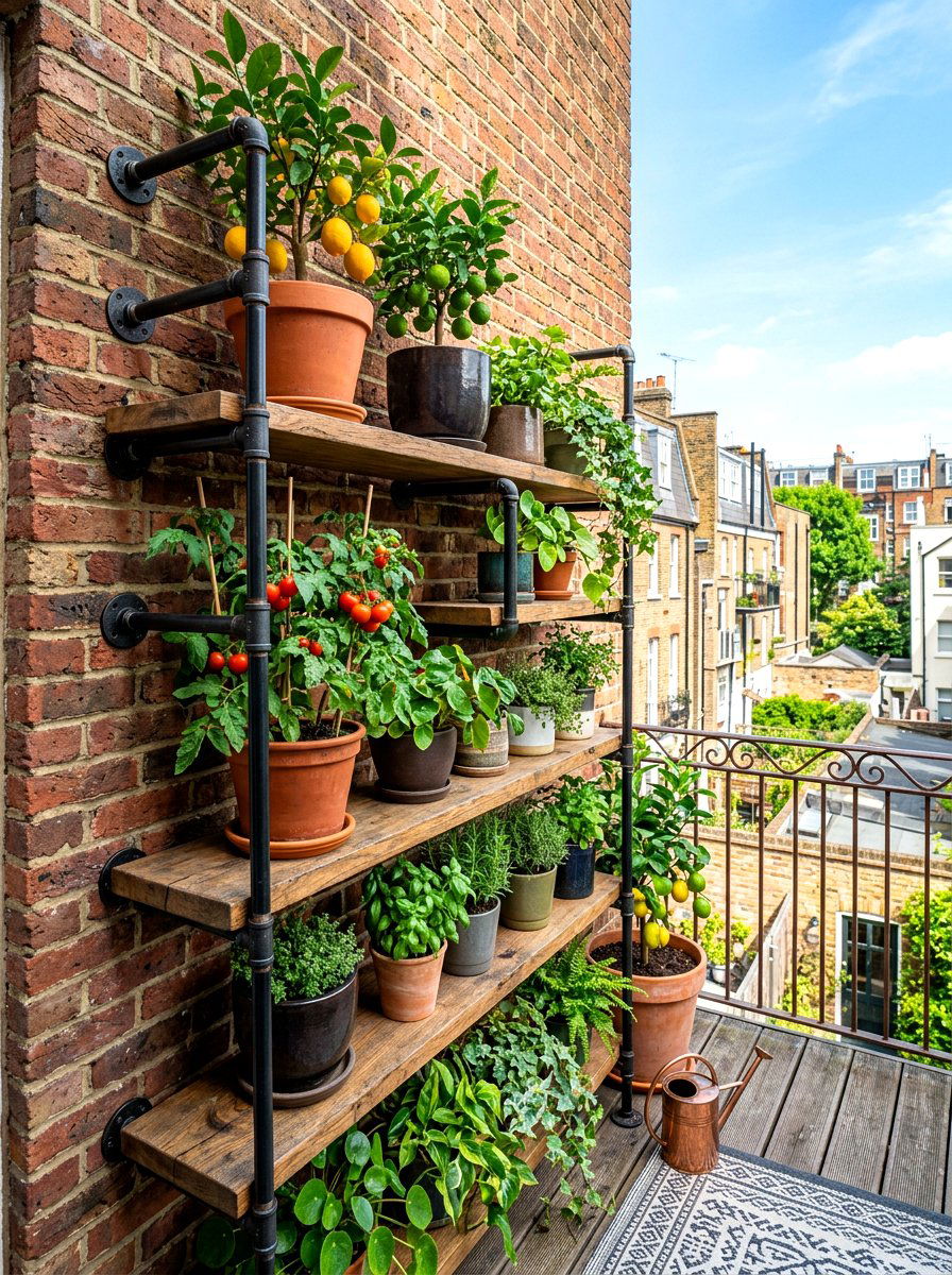 Industrial Pipe Plant Shelf - 30 container garden stand ideas