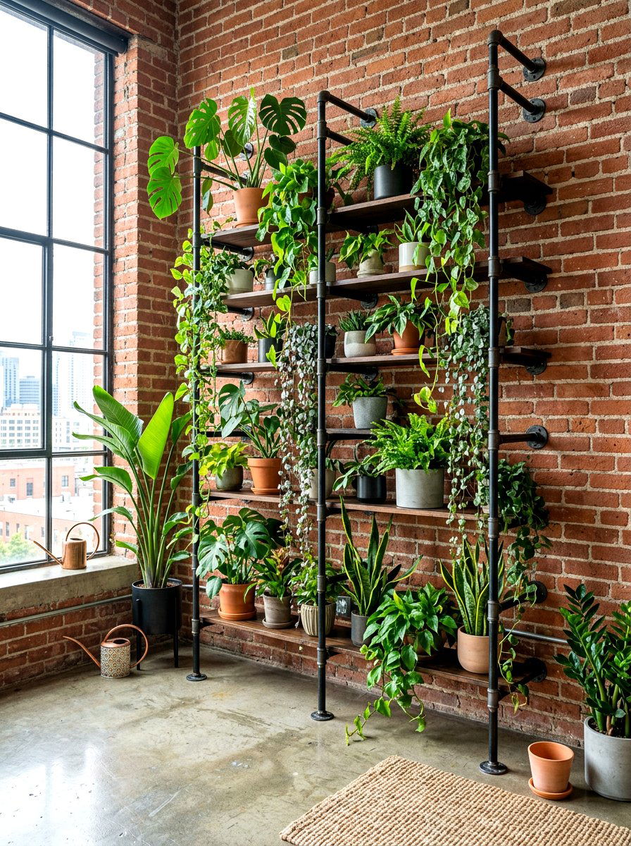 Industrial Pipe Plant Shelf - 30 tiered planter ideas