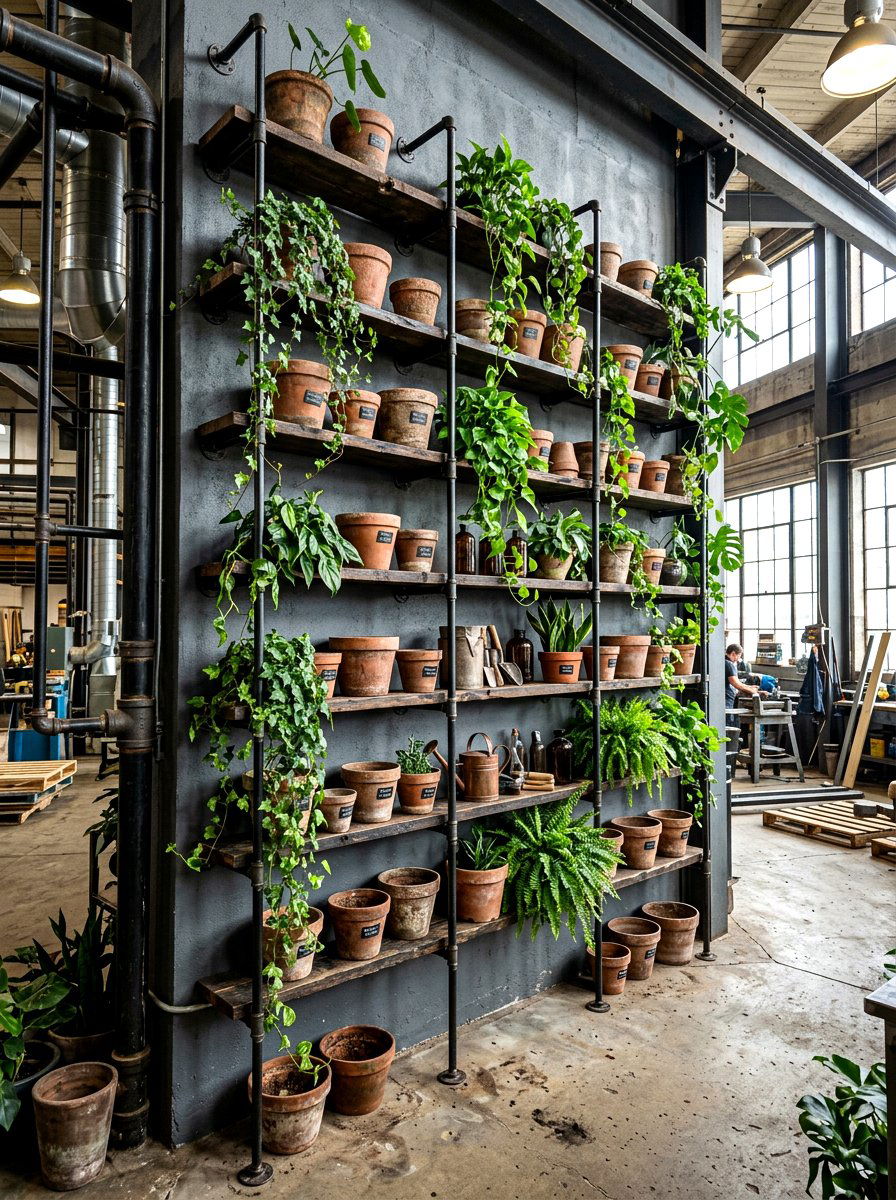 Industrial Pipe Plant Shelf - 30 bedroom plant shelf ideas