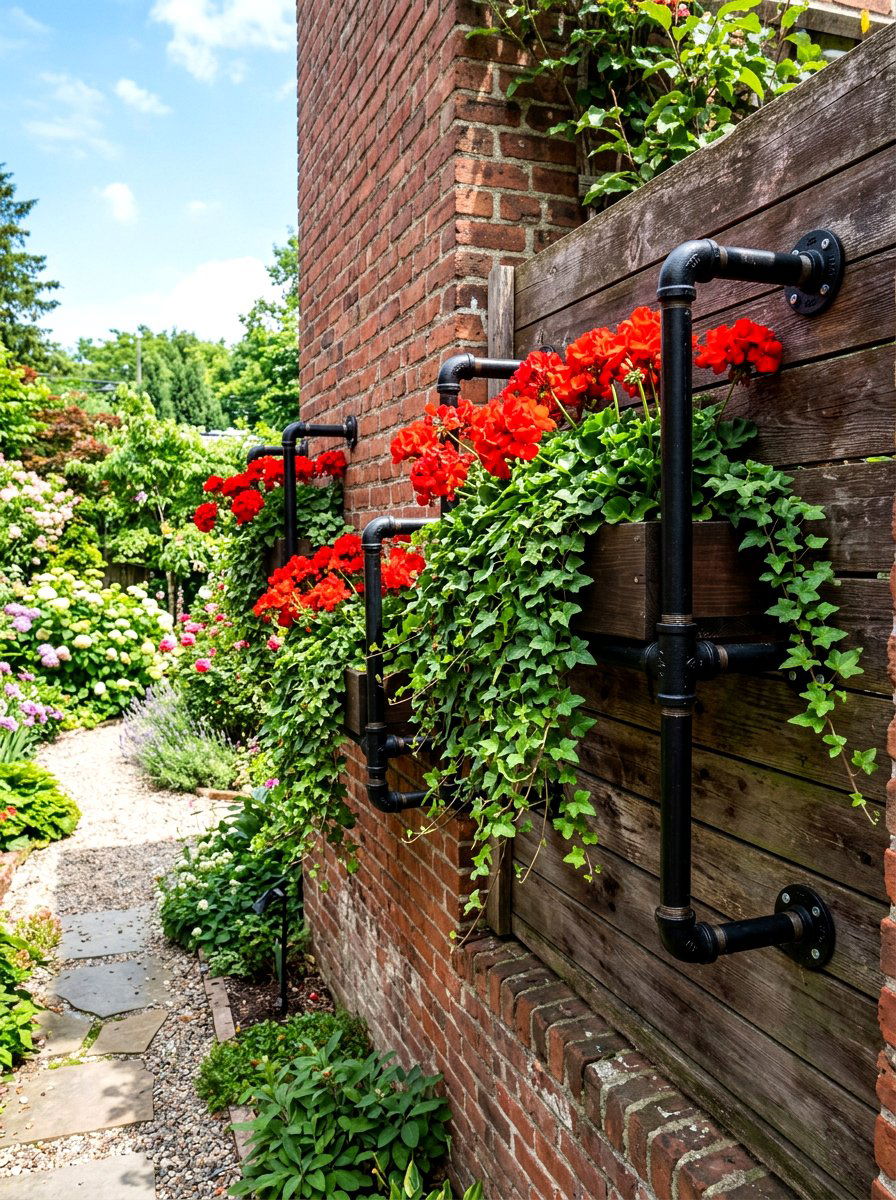 Industrial Pipe Planter - 30 fence planter ideas
