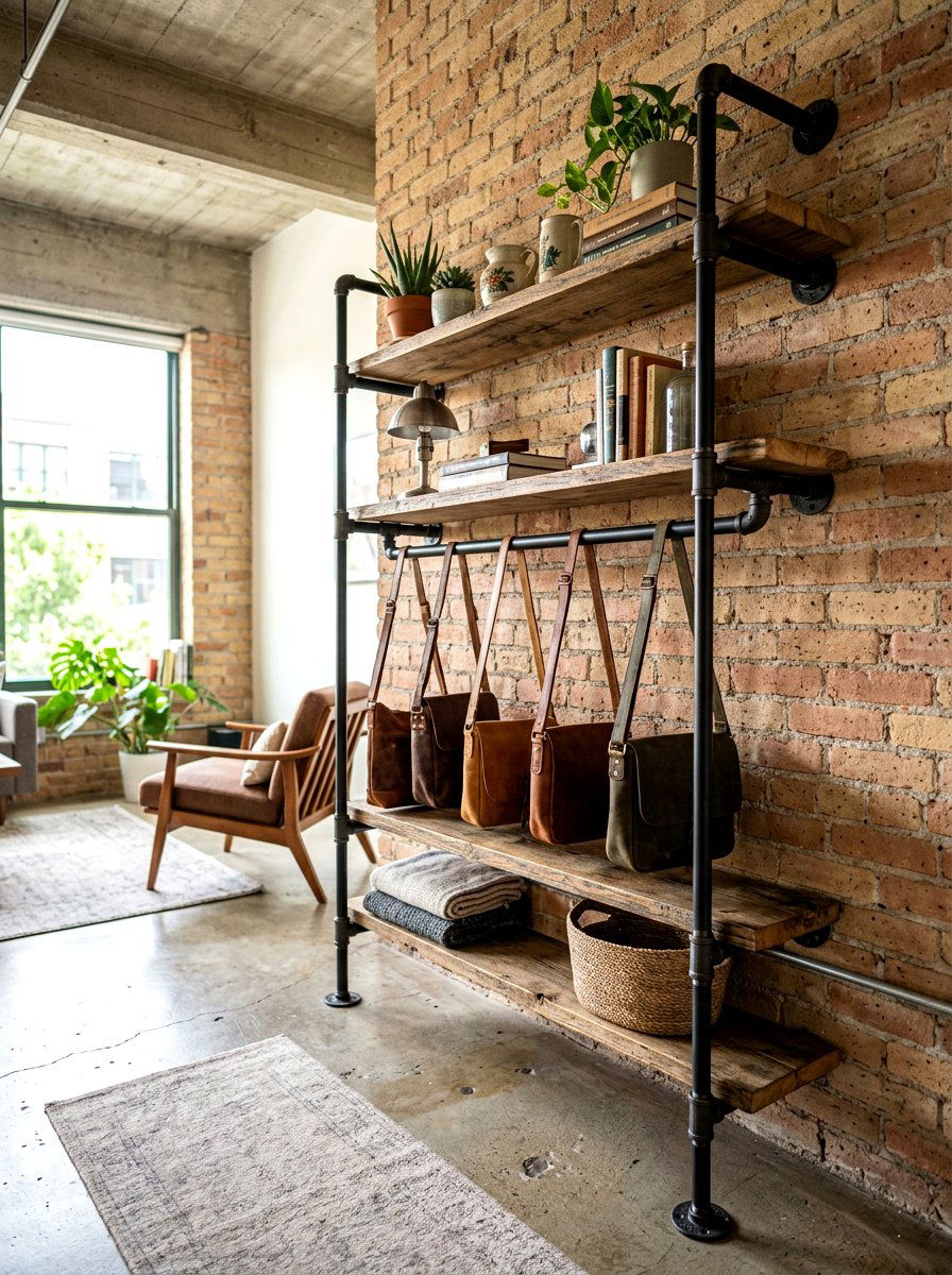 Industrial Pipe Rack - 30 narrow entryway storage ideas