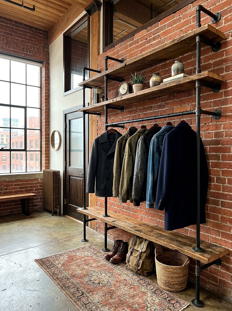 Industrial Pipe Rack - 30 mini mudroom apartment ideas