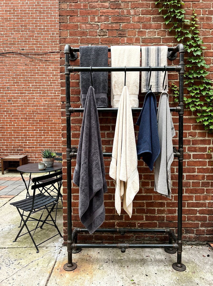 Industrial Pipe Rack - 30 outdoor towel storage ideas