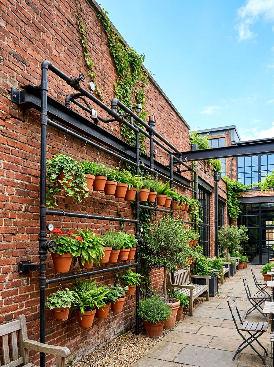 Industrial Pipe Rack - 30 outdoor vertical garden ideas