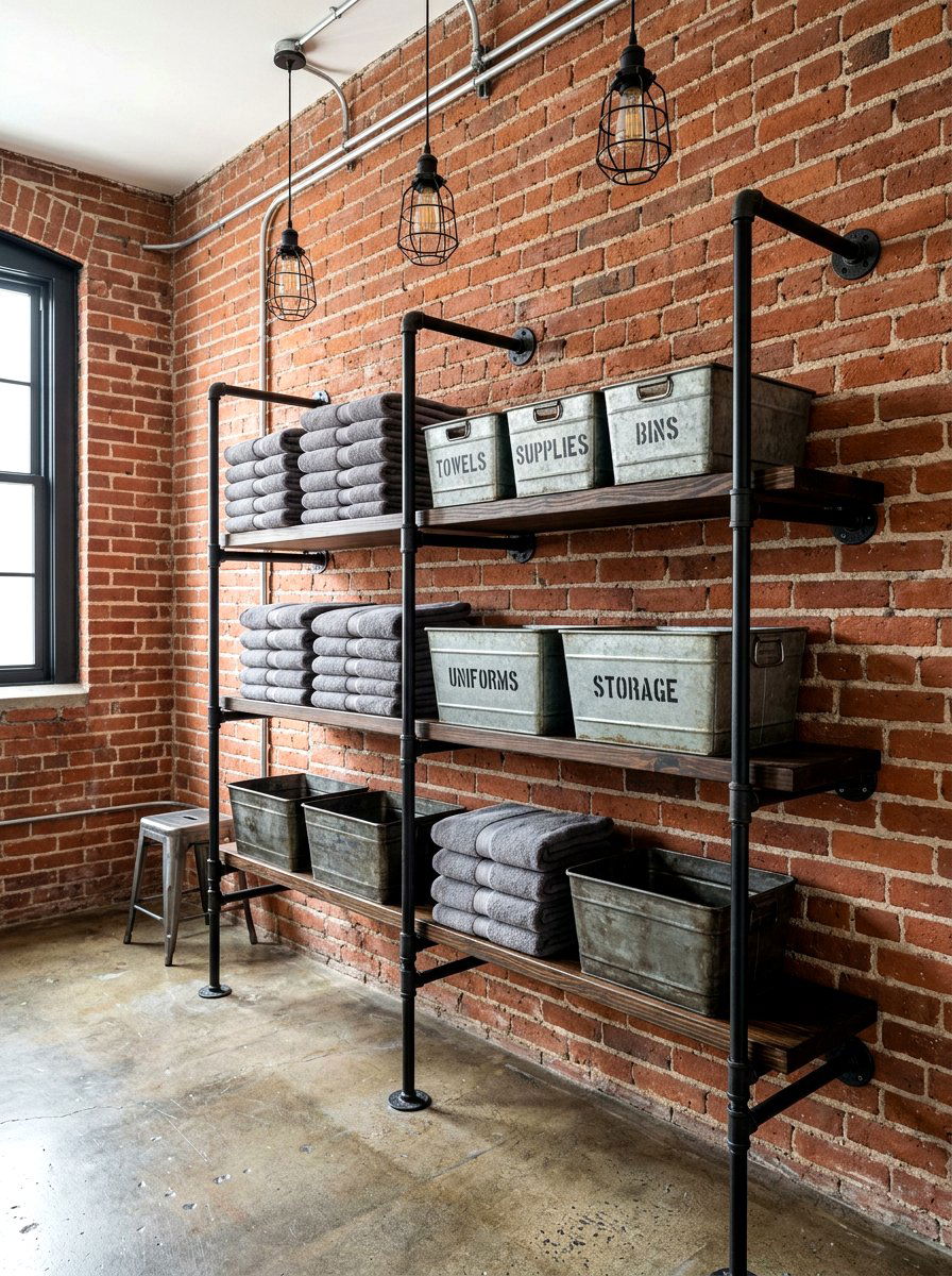 Industrial Pipe Rack - 30 bathroom storage ideas