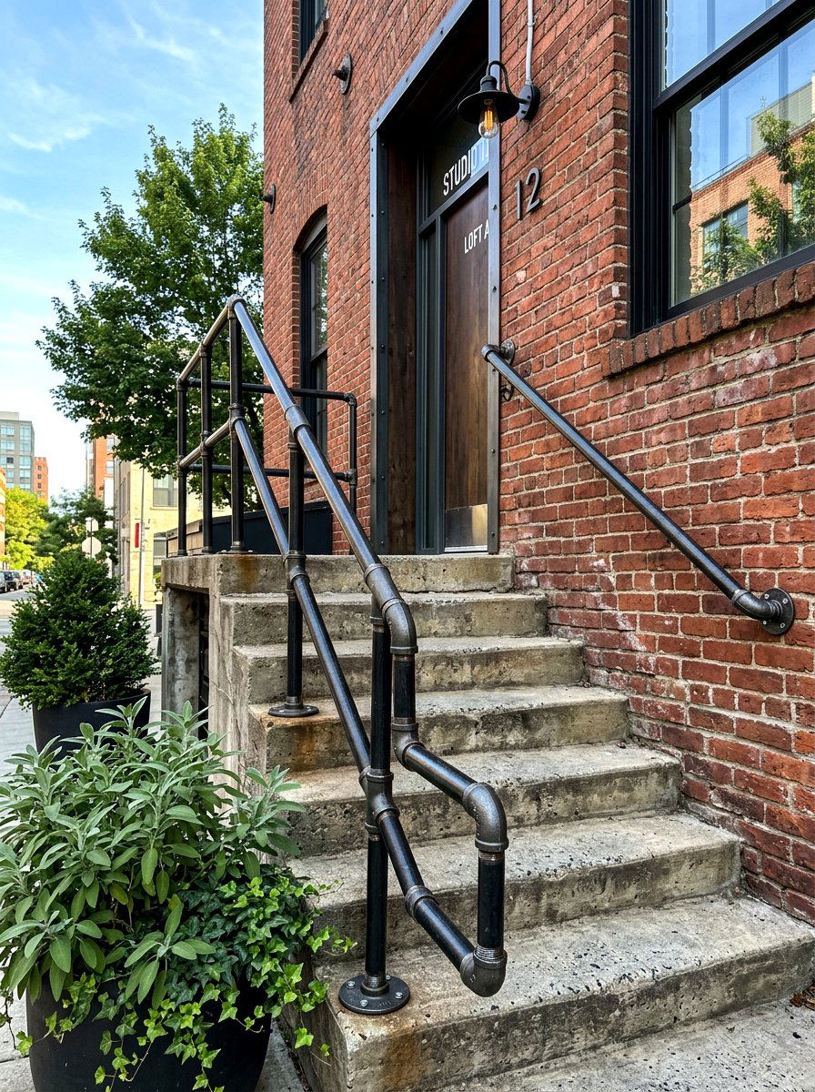 Industrial Pipe Railing - 30 outdoor stair railing ideas