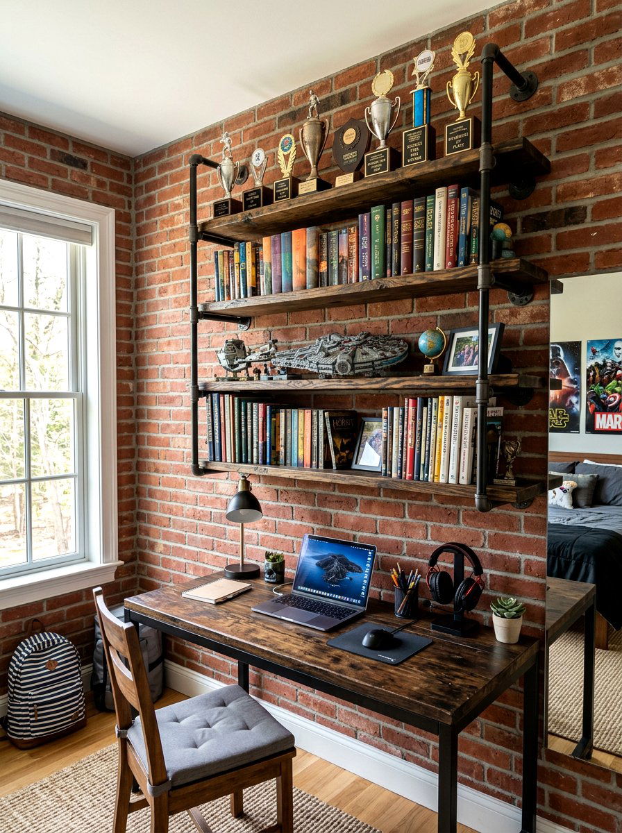 Industrial Pipe Shelf - 30 kids desk wall ideas