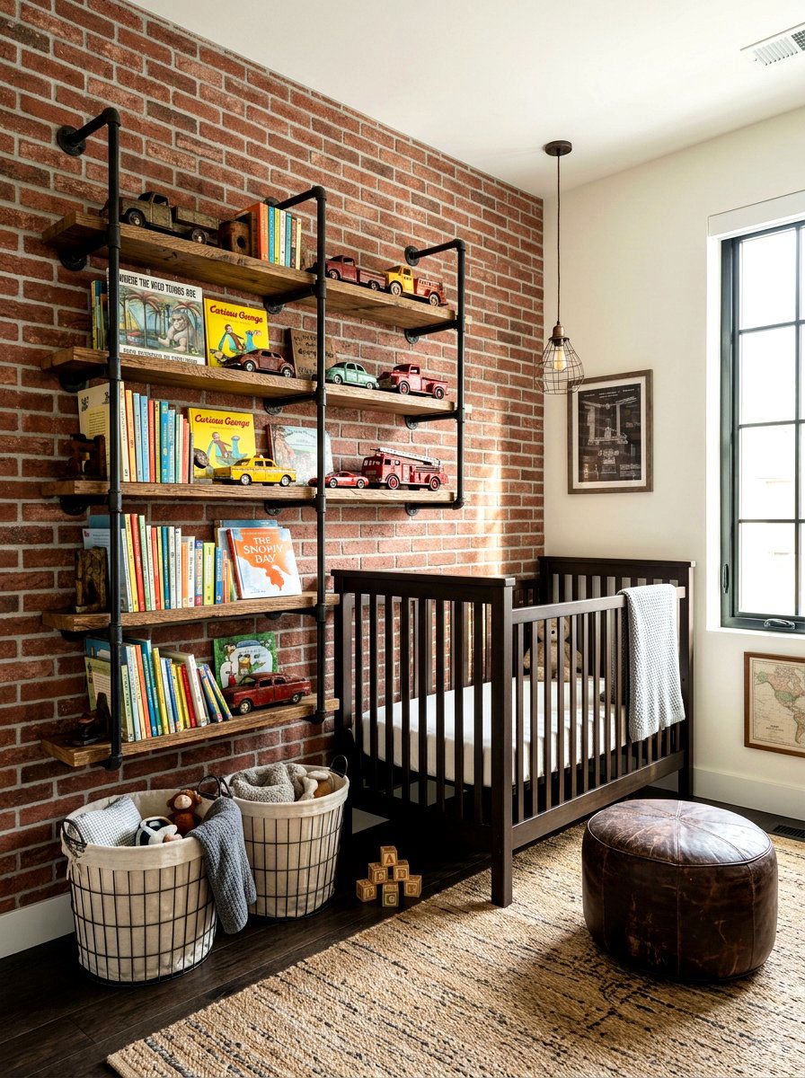Industrial Pipe Shelf - 30 nursery bookshelf ideas