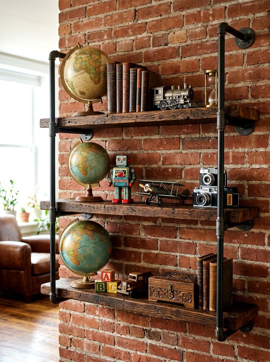 Industrial Pipe Shelf - 30 nursery shelf styling ideas