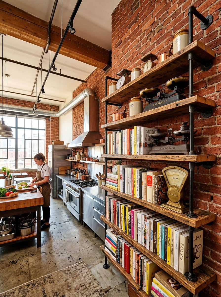 Industrial Pipe Shelf - 30 cookbook kitchen shelf ideas