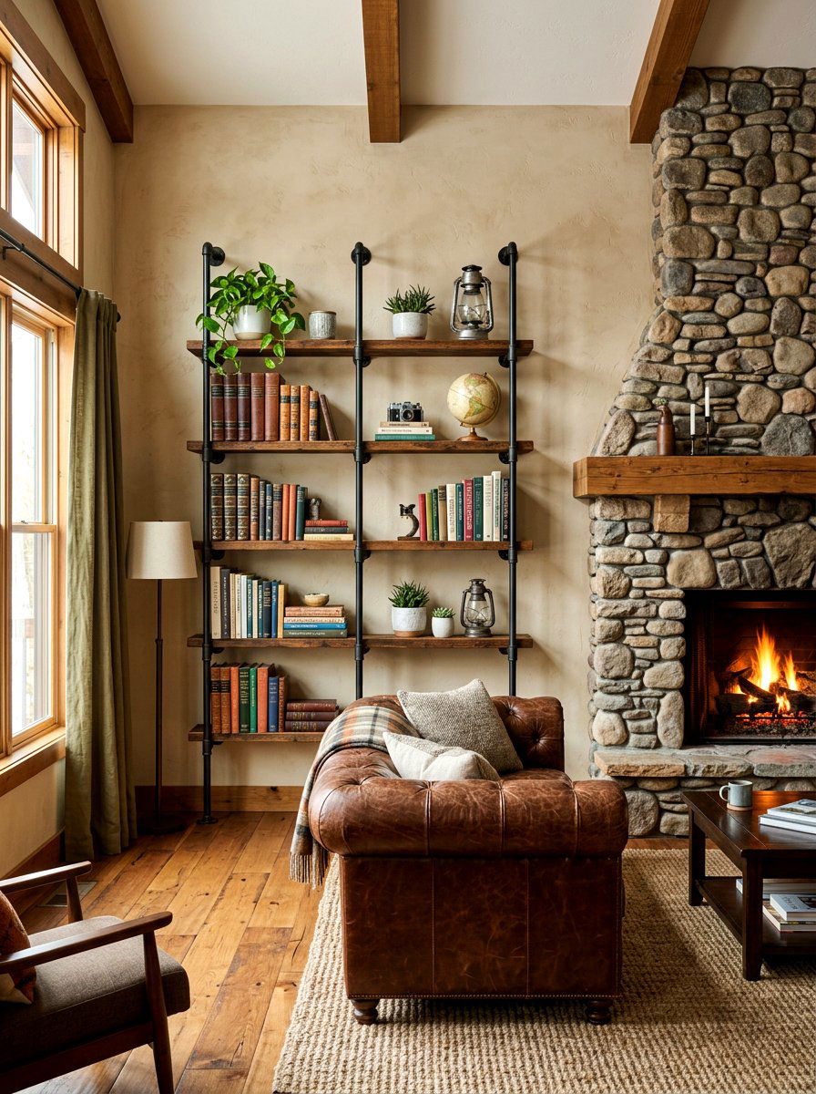 Industrial Pipe Shelf Rustic Living Room - 30 display cabinet ideas