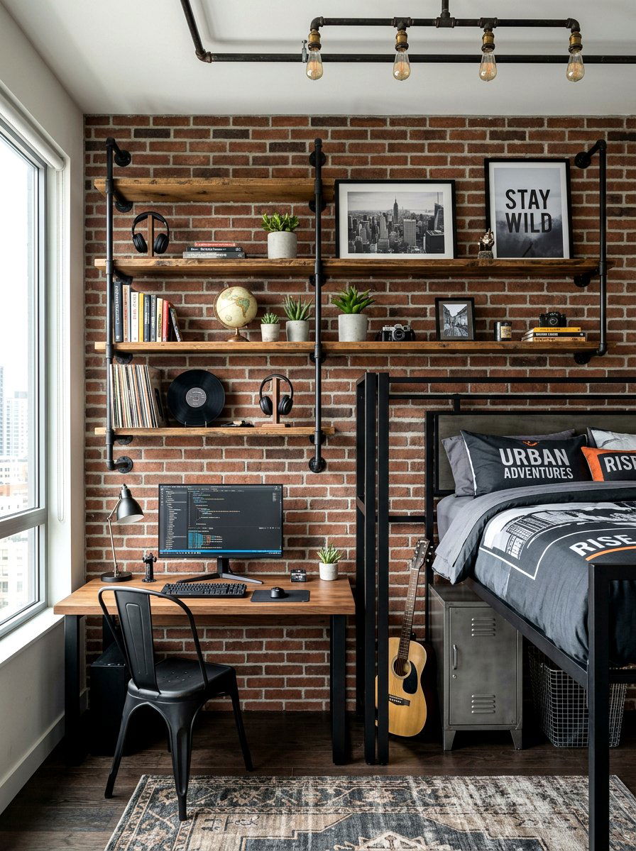 Industrial Pipe Shelves - 30 library kids room ideas