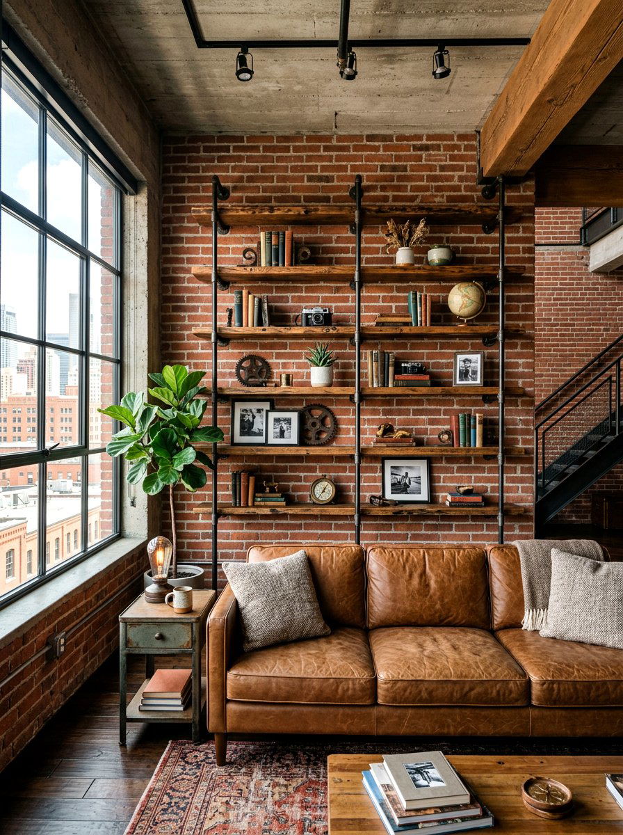 Industrial Pipe Shelves - 30 behind sofa decor ideas