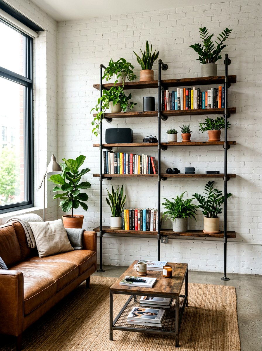 Industrial Pipe Shelving - 30 small apartment living room ideas