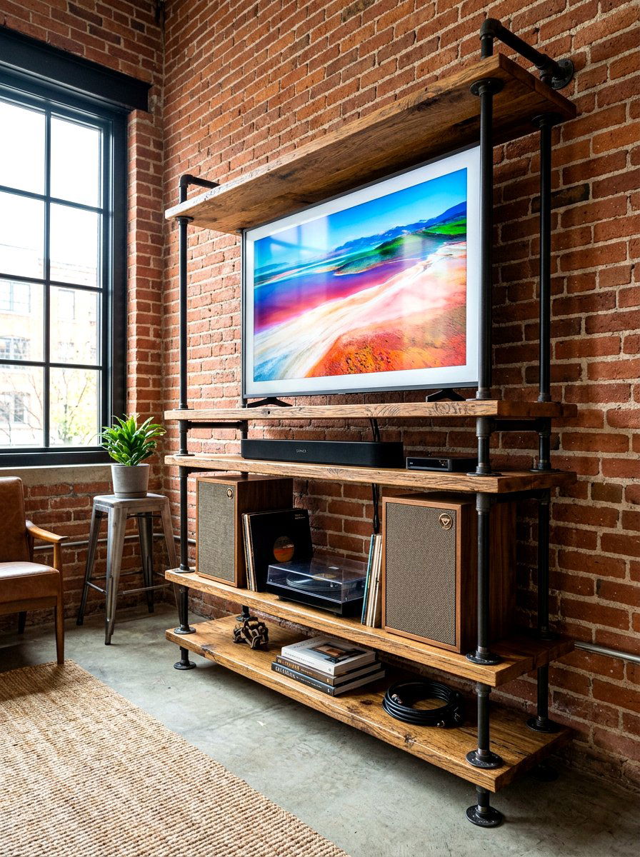 Industrial Pipe Shelving - 30 tv wall ideas