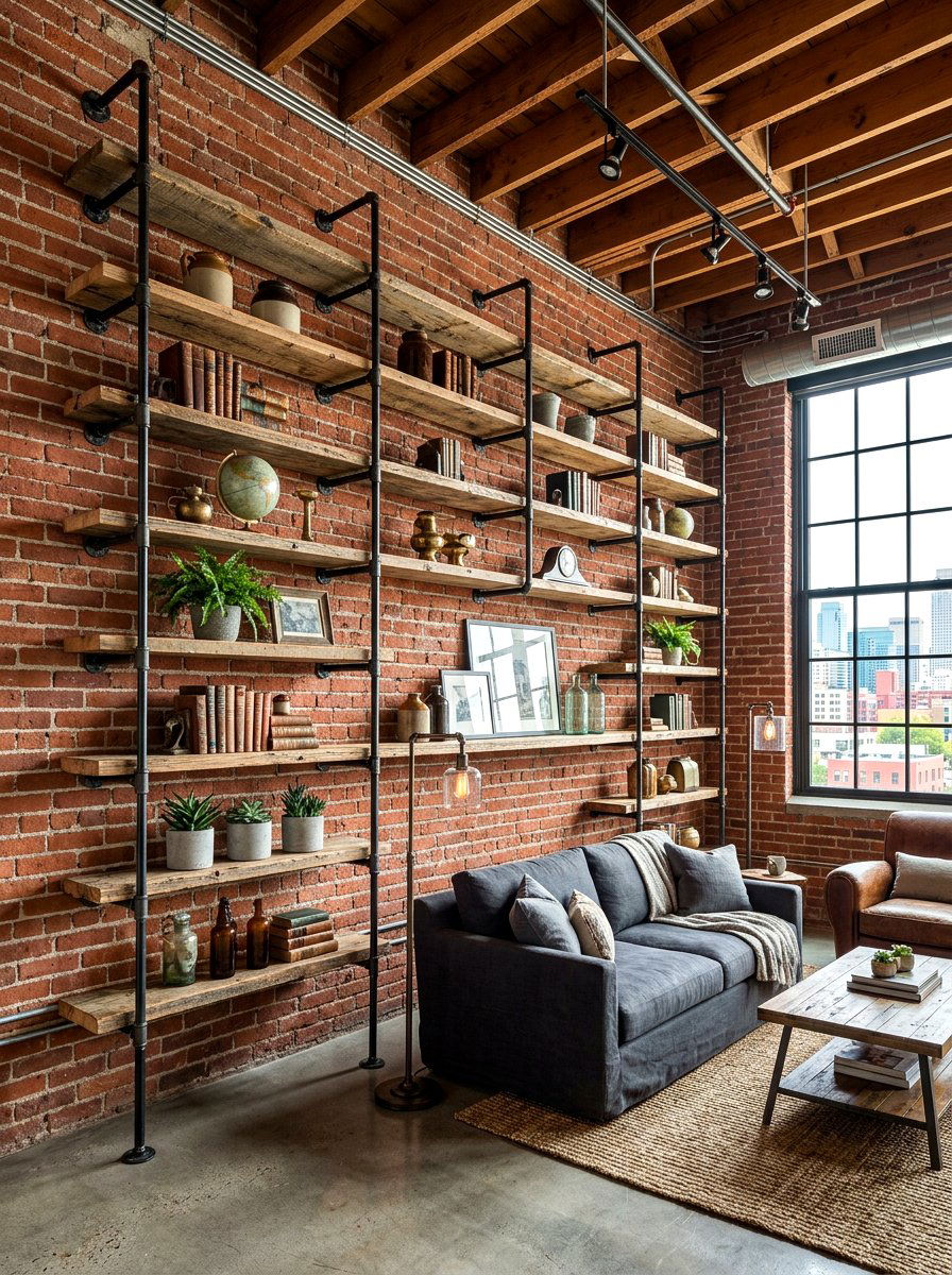 Industrial Pipe Shelving - 30 built in wall unit ideas