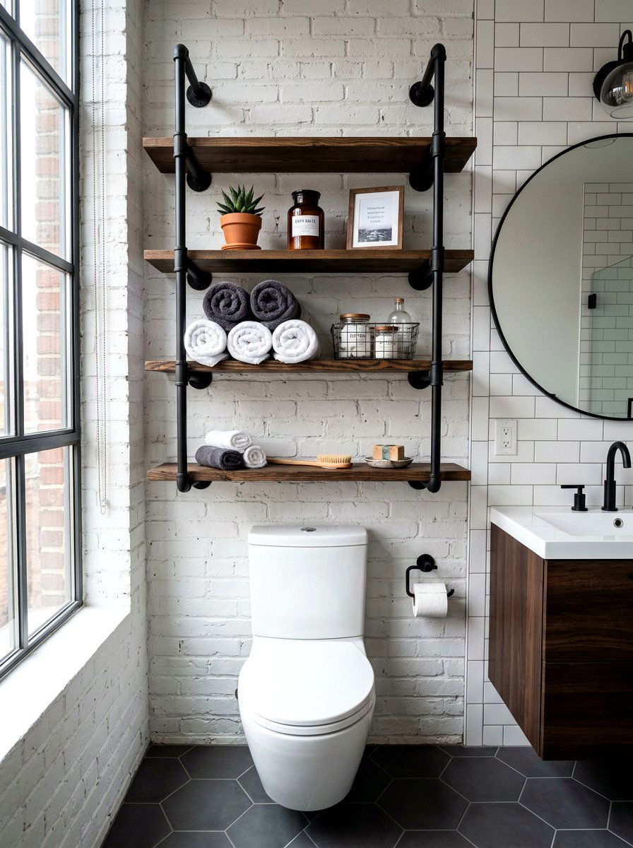 Industrial Pipe Shelving - 30 condo bathroom ideas
